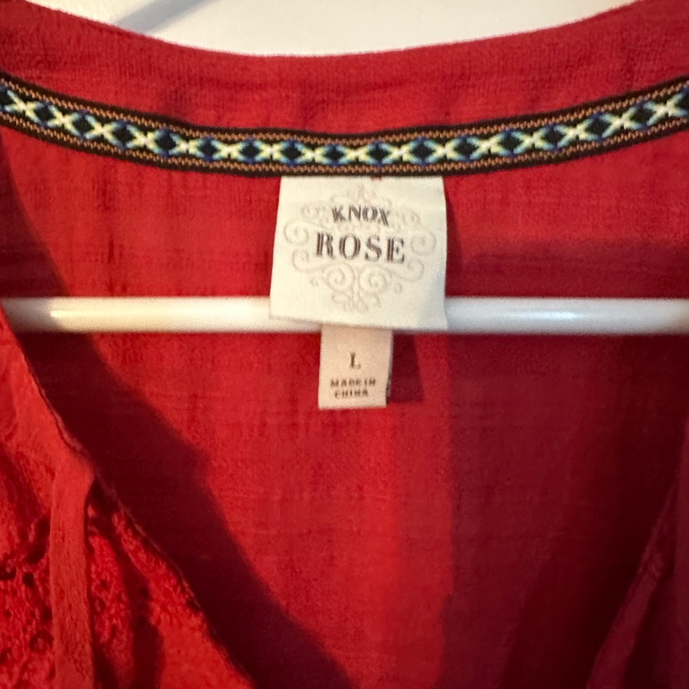 Knox Rose Vibrant Red Top with Embroidered Trim